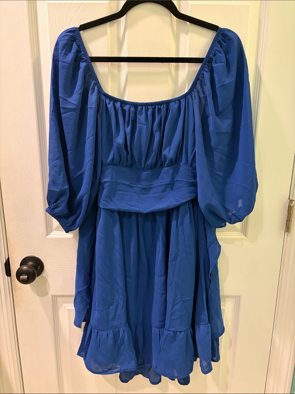 Blue Puff Sleeve Midi Dress
